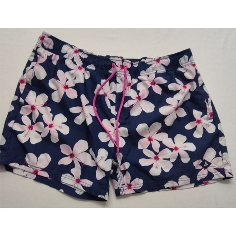Sperry men's navy blue floral print swim trunks XL drawstring mesh lining pocket